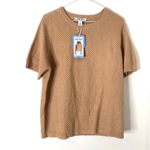 Nine West Neutral Tan Knit Short Sleeve Top NWT